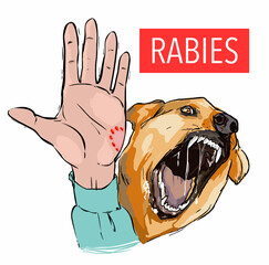 Dog bite, sick animal, the rabies virus  - obrazy, fototapety, plakaty