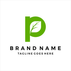 Letter P leaf icon logo vector template