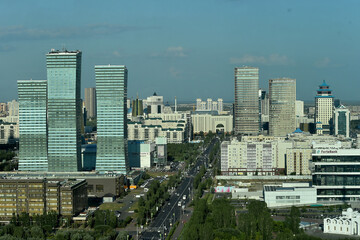 Fototapeta na wymiar Top view of cityscape of Astana, the capital of Kazakhstan, with modern skyscrapers,park and wide roads.