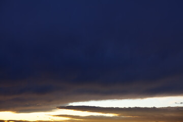 Darkness on the sky . Black clouds and stormy weather