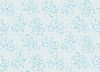 Seamless pattern with blueberry sprigs. Texture with berries in outline style.