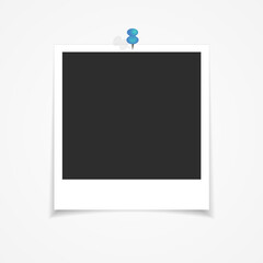 Photo frame isolated on white background and pinned push button. Vector Illustration