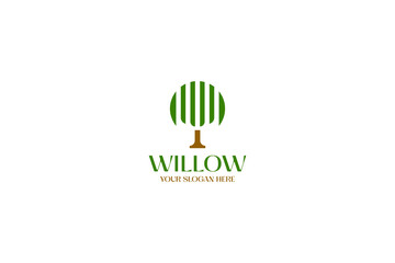 Flat willow tree logo design vector template illustration idea