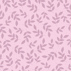 Fototapeta na wymiar Simple vintage pattern. dark pink plants ,leaves and dots. pink background. Fashionable print for textiles and wallpaper.