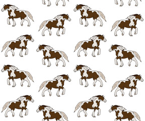 Vector seamless pattern of hand drawn doodle sketch colored gypsy horse isolated on white background