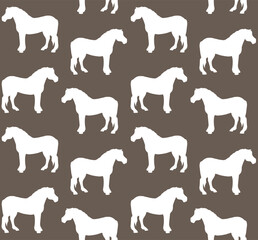 Vector seamless pattern of hand drawn draft horse silhouette isolated on brown background