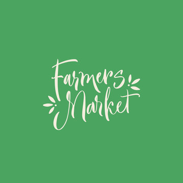 Farmers Market hand drawn brush style modern calligraphy. Hand written lettering logo, label, badge, emblem for organic food, products packaging, farmer market, eco labels, vegan shop, vegitarian cafe