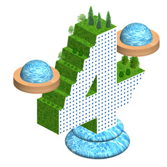 ビルや都会の単純化イメージと緑や自然との数字シンボルイラスト　バリエーションあり