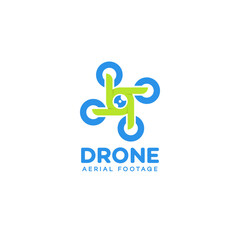 Set of drone and quadrocopter logo isolated on white background. Set of drone service and accessories labels, badges and design elements. Drone aerial footage. Vector Illustration