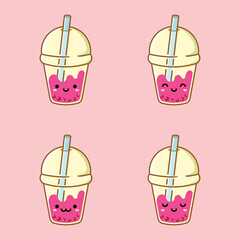 vector illustration of cute boba drink emoji