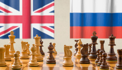 Concept with chess pieces - Russia and United Kingdom