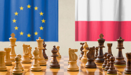Concept with chess pieces - European Union and Poland