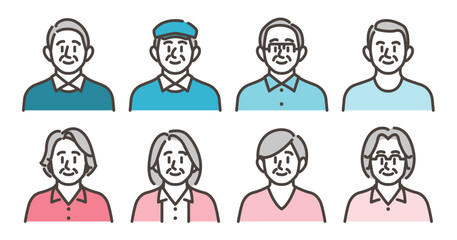 Cute avatar icons set of senior man and woman [Vector illustration].