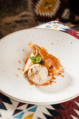 strudel with apple and ice cream