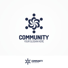 Support community logo consisting as silhouette team people black color for use partnership, communication, teamwork, social logo, and family logo. Vector Illustration