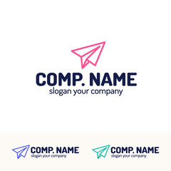 Paper plane logo set can use for news, new media, travel, airplane, start up and etc. Vector Illustration