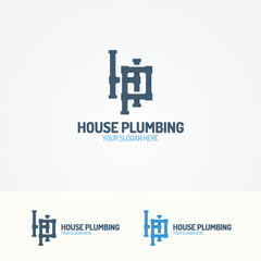 Plumbing service logo set with pipelines for used plumbing and heating company, sanitary and hygiene firm, fix and repair leak and pipe etc. Vector Illustration