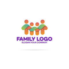 Obraz premium Family logo consisting of in simple figures dad, mom and two children used for family medicine practice, team, group, friendship, people logo. Vector Illustration