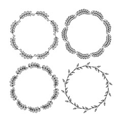 Abstract floral round hand drawn frames collection