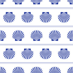 Blue seashell marine seamless pattern