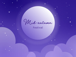 Background of mid-autumn festival with moon, stars and cloud.