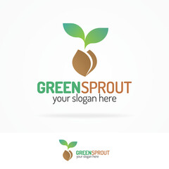 Green sprout logo set modern color style with silhouette leaves and seed for your eco company, agriculture, nature firm, ecology, healthy organic and farm fresh food etc. Vector Illustration