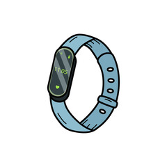 Digital wrist smart watch, vector doodle icon illustration.