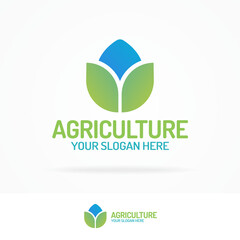 Agriculture logo set color style with plant and drop water isolated on white background for use agro company, garden firm, farm fresh product, ecology association etc. Vector Illustration