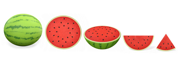 The watermelon set in various shapes 3d-rendering