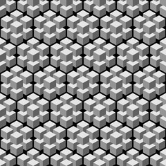Geometric seamless pattern with 3d cube hexagon black and white hand drawing vector. Best use for fabrics.