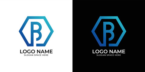 b letter logo with hexagon shape vector design