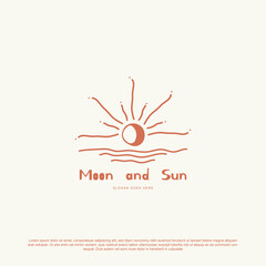 Simple minimal moon and sun logo design vector