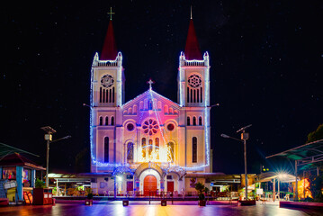 Fototapeta na wymiar Baguio Cathedral at night under the starts