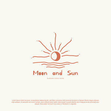 Simple minimal moon and sun logo design vector