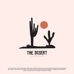Fototapeta premium desert with two cactus logo illustration design template