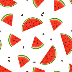 Watermelon slices seamless pattern. Vector background with cartoon flat fruits.