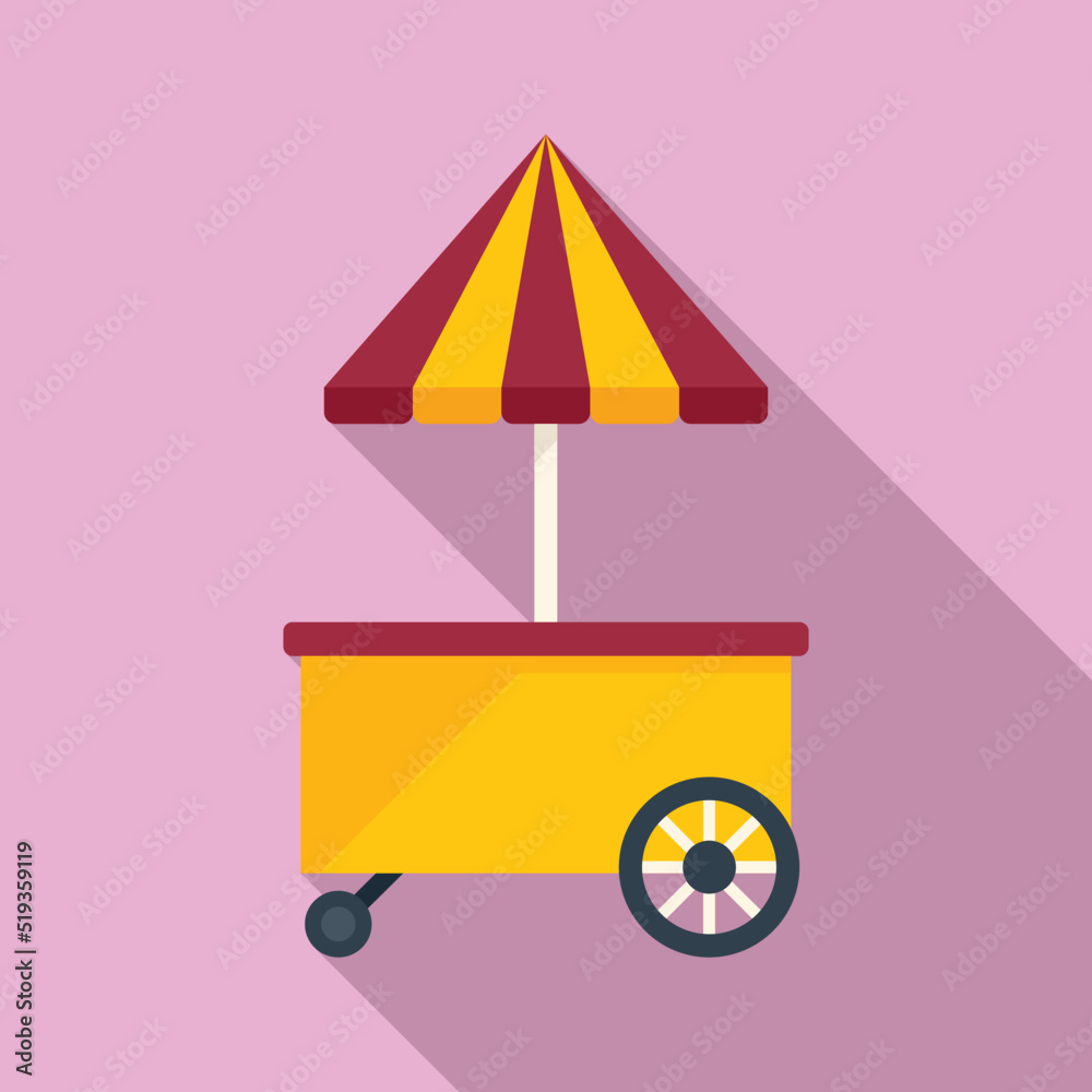 Poster hot dog cart icon flat vector. stand food