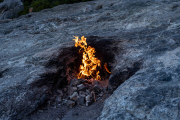 Everlasting or eternal fire called Yanartas by mount Chimera which is near to Olympos in Antalya....