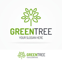 Green tree logo set line style for use nature firm, natural product, organic shop, ecology company, alternative medicine, green unity, garden, farming, forest etc. Vector Illustration