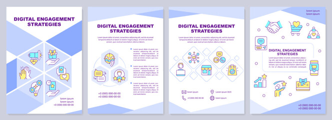 Fototapeta na wymiar Digital engagement strategies brochure template. Leaflet design with linear icons. Editable 4 vector layouts for presentation, annual reports. Arial-Black, Myriad Pro-Regular fonts used