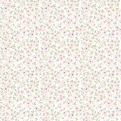 Cute floral pattern in the small flower. Seamless vector texture. Elegant template for fashion prints. Printing with small pink flowers. White background. Stock print.