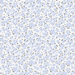Vector seamless pattern. Pretty pattern in small flowers. Small blue flowers. White background. Ditsy floral background. The vintage template for fashion prints. Stock vector.