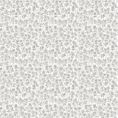 Cute floral pattern in the small leaves. Seamless vector texture. Elegant template for fashion prints. Printing with small gray leaves. White background. Stock print.
