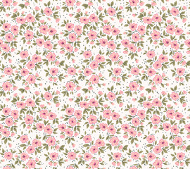 Vector seamless pattern. Pretty pattern in small flowers. Small pink flowers. White background. Ditsy floral background. The vintage template for fashion prints. Stock vector.