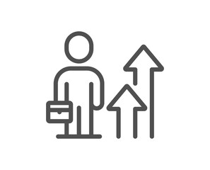 Business results line icon. Person with suitcase sign. Leader skill symbol. Quality design element. Linear style business results icon. Editable stroke. Vector
