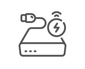 Power bank line icon. Mobile accessories sign. Charge battery symbol. Quality design element. Linear style power bank icon. Editable stroke. Vector