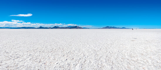 Sunny View of the Bonneville Salt Flats in Utah, a Unique Natural Environment of Salt Looking Like...
