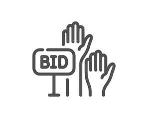 Fototapeta na wymiar Bid offer line icon. Auction sign. Raise the price up symbol. Quality design element. Linear style bid offer icon. Editable stroke. Vector