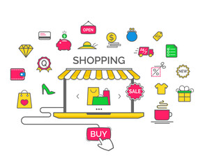 Shopping concept with icons flat style. Perfect for your business. Vector Illustration