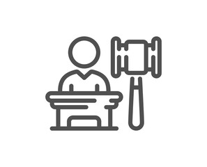 Auction line icon. Bid offer sign. Act hammer deal symbol. Quality design element. Linear style auction icon. Editable stroke. Vector